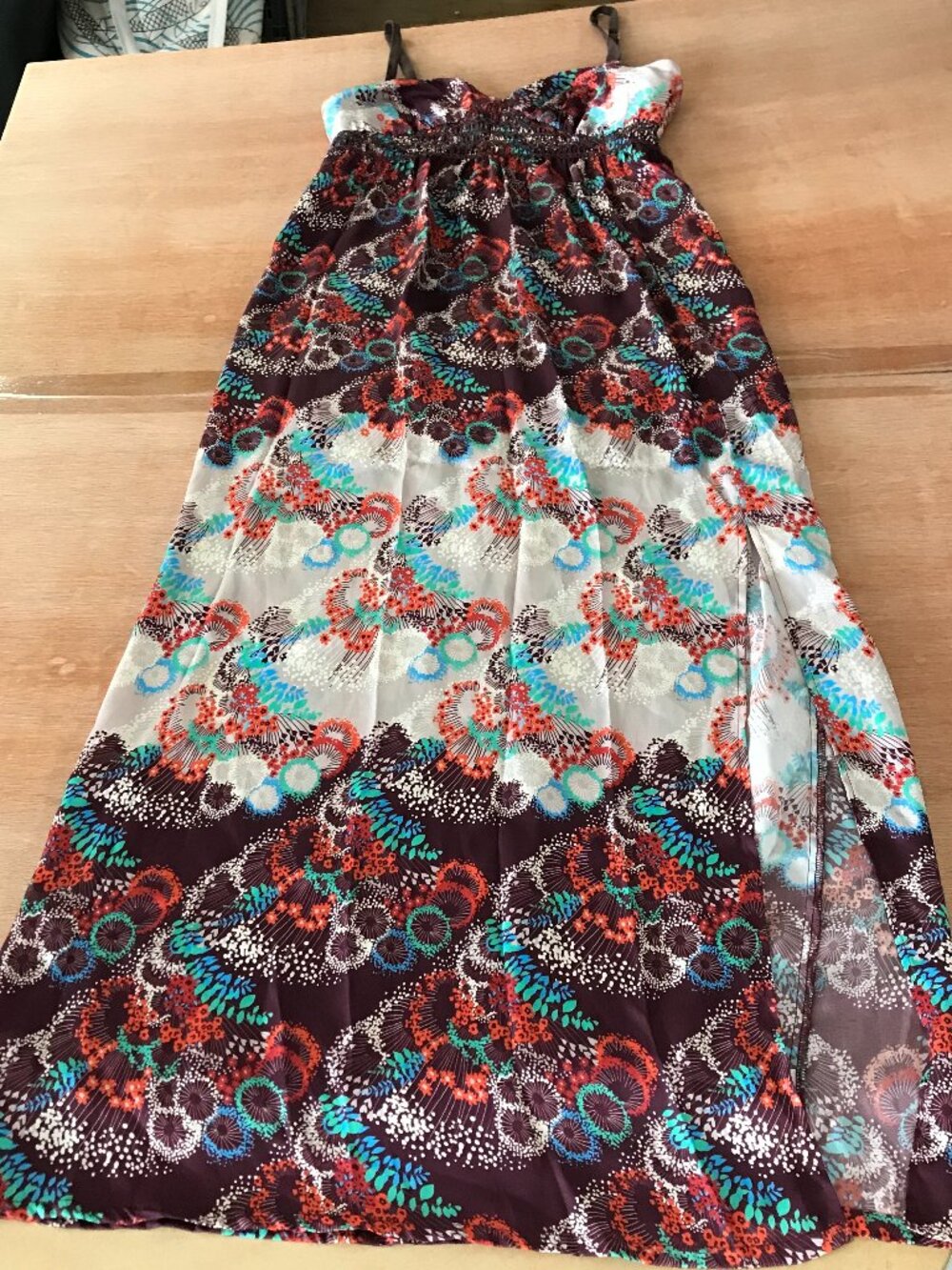 Cinnamon Girl Empire Waist Summer Dress Women XXS Brown Floral Sleeveless Midi